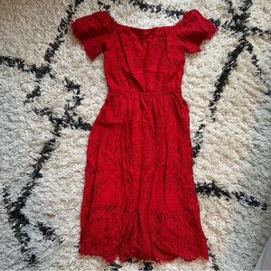Red lace midi dress